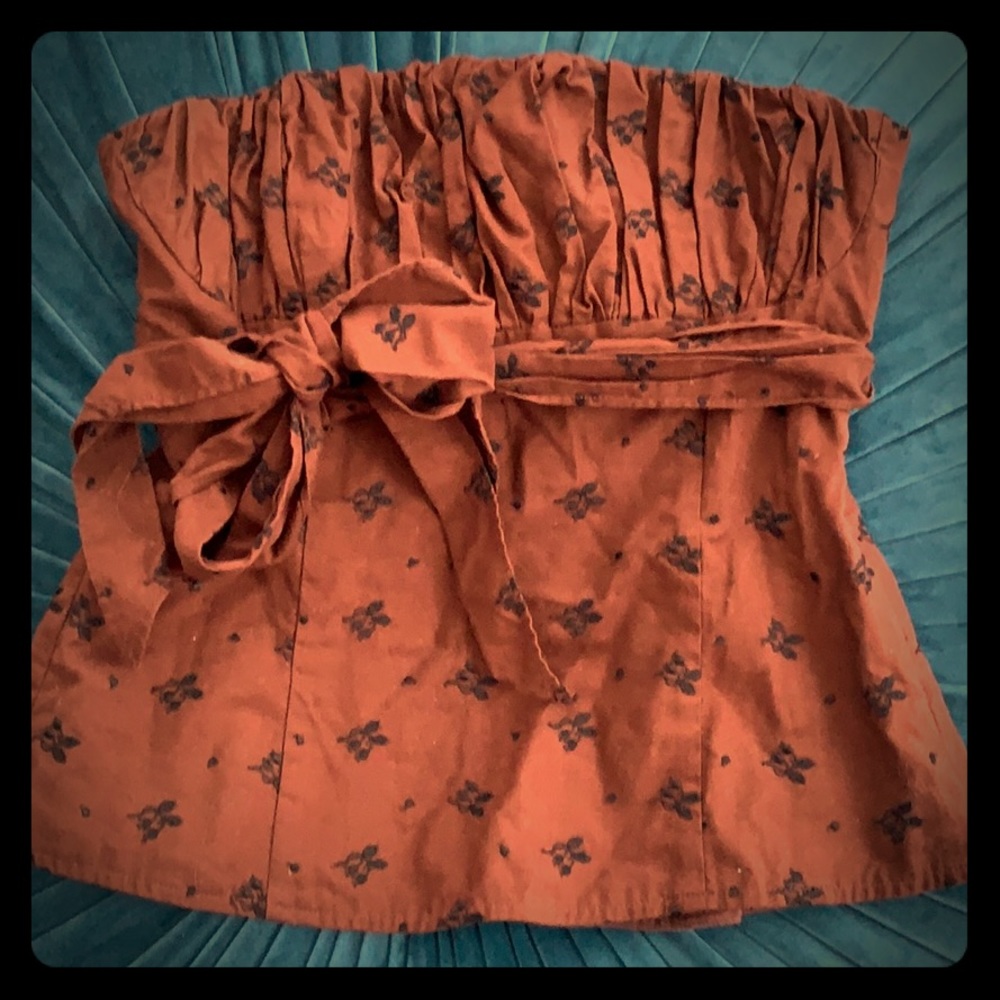 Anthropologie strapless embroidered top